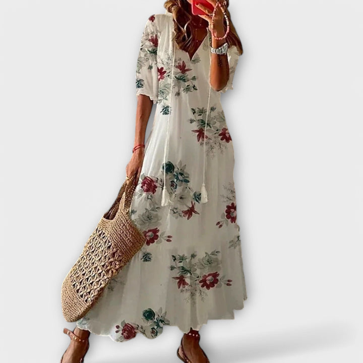 Women's Elegant Summer V-Neck Boho Print Dress | Maxi