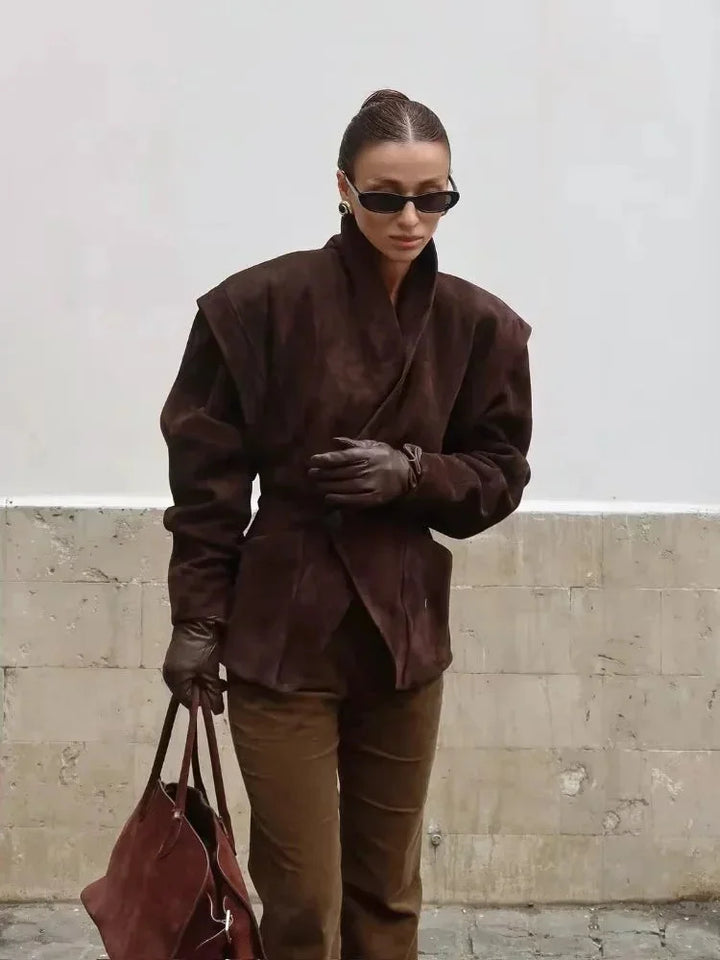 Women's Long Sleeve Pockets Brown Blazer | Winter