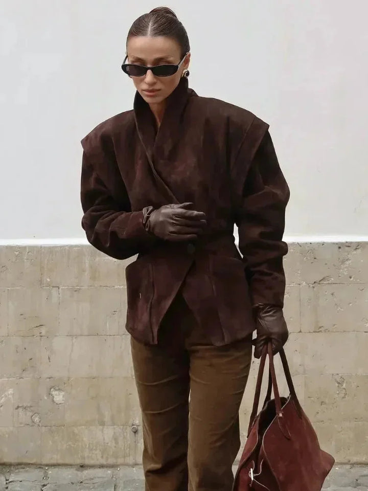 Women's Long Sleeve Pockets Brown Blazer | Winter