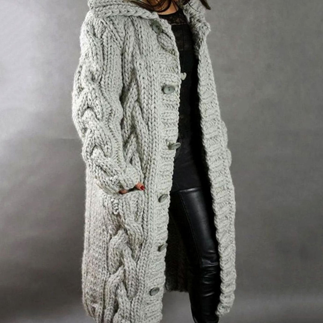 Women's Long Crochet Knit Cardigan | Hooded