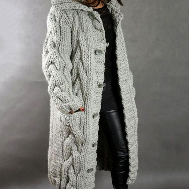 Women's Long Crochet Knit Cardigan | Hooded