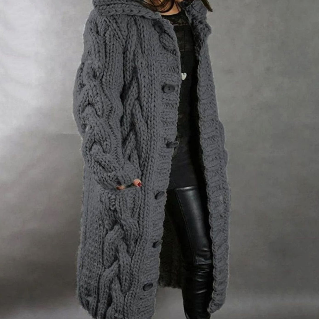 Women's Long Crochet Knit Cardigan | Hooded