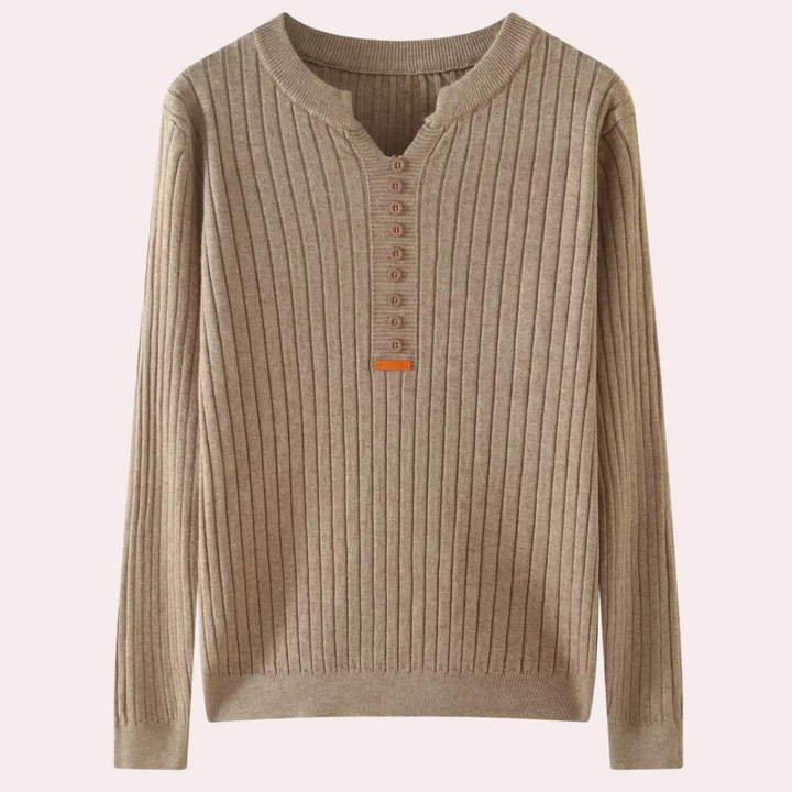 Women’s Ribbed Knit Sweater | Button Placket